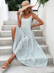 Lunivop  Ditsy Floral Print Tie Shoulder Layered Hem Cami Maxi Dress Beach Vacation Outfit