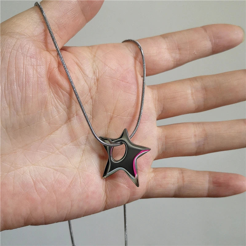 Lunivop Punk Large Irregular Hollow Star Pendant Stainless Steel Necklace For Women Men Unisex Hip Hop Trending Neck Chain Y2K Jewelry