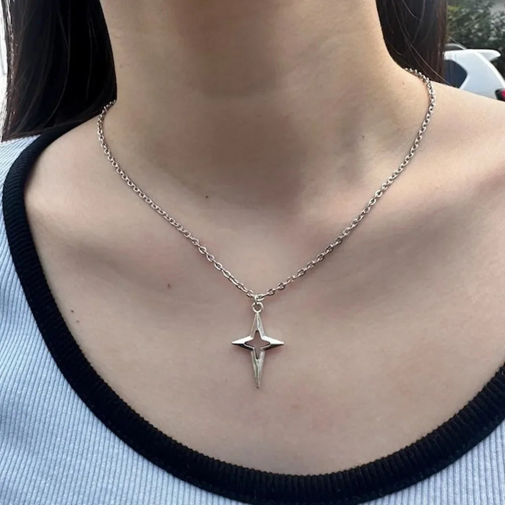 Lunivop Simple Trendy Vintage Hollow Cross Star Pendant Neck Choker Necklace Women Men Fashion Chain Jewelry Y2K Aesthetic Accessories