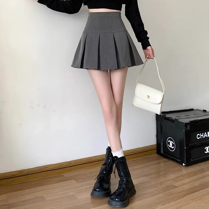 Lunivop Elegant High-waisted Pleated Skirt Autumn New Style Korean Women's Clothing Versatile Zipper-up Cropped A- skirt