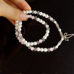 Lunivop Y2k Sweet Korean Cute Pink Beaded Imitation Pearl Bracelet For Women Girl Elegant Charm Bowknot Bow Jewelry Female Party Gifts