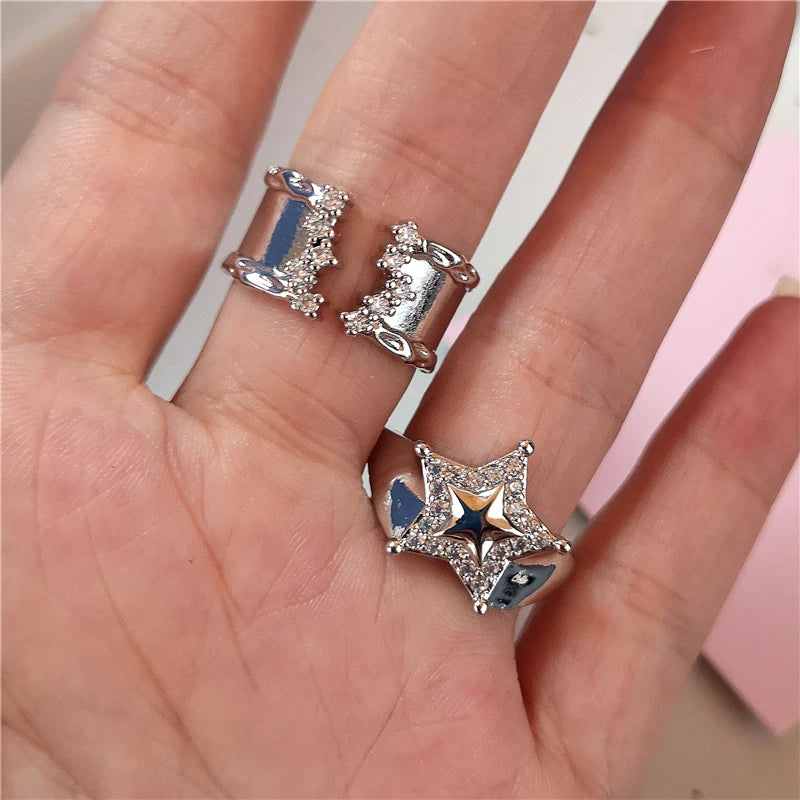 Lunivop Kpop Punk Vintage Irregular Geometry Crystal Heart Star Butterfly Rings For Women Girls Y2k Aesthetic Grunge Jewelry Accessories