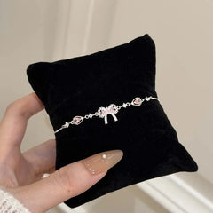 Lunivop  Sweet Pink Bowknot Bracelet For Women Luxury Sparkling Rhinestone Adjustable Bracelet Daily Dating Jewelry Accessories