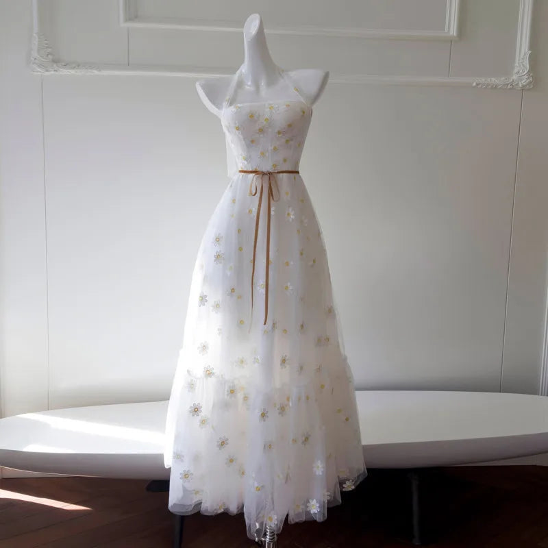 Lunivop  Fashion Mesh Embroidered Dress Women's Hanging Neck Strapless A Line Dresses 2025 Summer New Tide