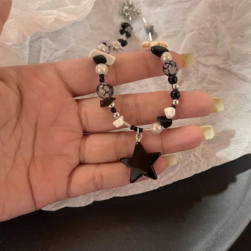 Lunivop Kpop Vintage Star Pendant Beaded Choker Necklace Neck Decorations Egirl Goth Aesthetic Grunge Jewelry Y2K EMO 2000s Accessories