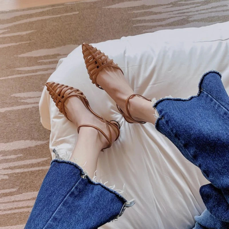 Lunivop Retro Sexy Sandals Summer New Women's Shoes Roma Fashion Design Pointed Hollow Out Sandals Shoes for Women Zapatos De Mujer