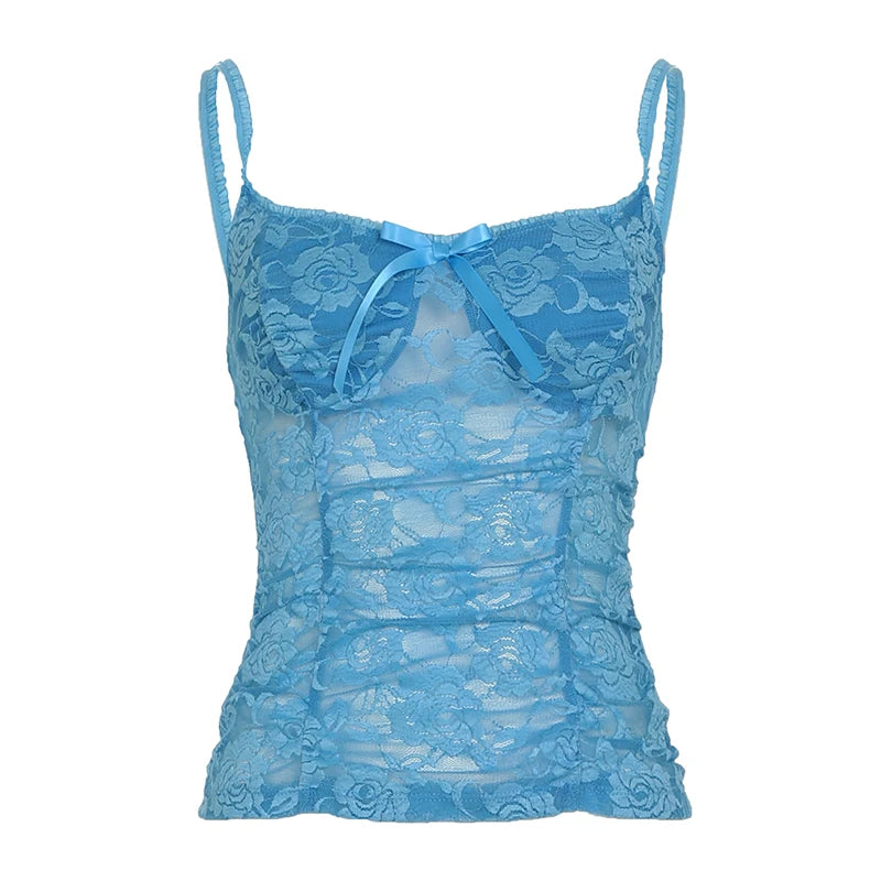 Lunivop  Sweet Sexy Lace Camisole Solid Skinny See Through Crop Tops for Women Cute Aesthetic Summer Tees Vintage y2k Holiday Vest