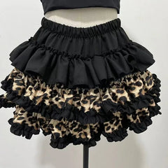 Lunivop  Y2k Leopard Print Gothic Punk Skirt for Women Ruched Ruffles Patchwork Cake Skirts 2025 Summer New Dark Academia Clothes