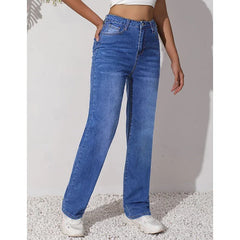 Lunivop  Female Daily Stretch High Waist Jeans Girls Classic Blue Straight Leg Denim Trousers Women Comfortable Leisure Thin Pants