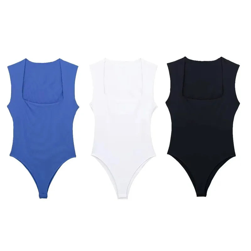Lunivop 2025 Black Woman Body Square Neck Sleeveless Bodysuit Women Blue White Sexy Tight Bodysuit Lingerie Bodycon Summer Tops