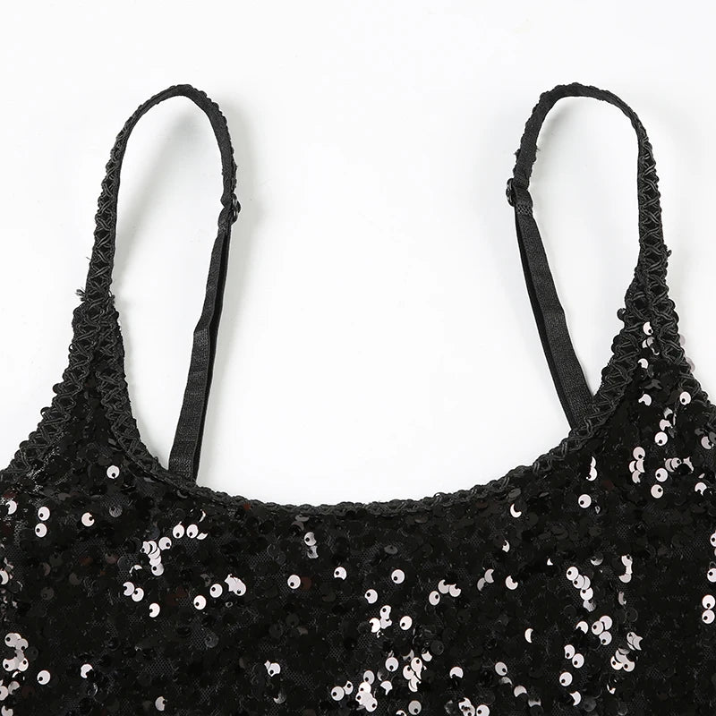 Lunivop   Black Sequined Crop Top Sexy See Through Sleeveless Skinny Club Party Camisole Women Vintage 2000s Tee y2k Aesthetic Vest