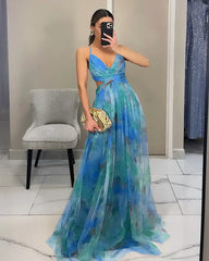 Lunivop  Women‘s Fashion Spring Autumn New Mesh Floral Print Beautiful Party Dress ladies Halter Dress INS Holiday Casual Long Dress