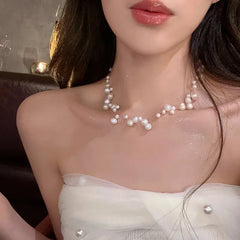 Lunivop Simple Imitation Pearl Multi-layer Chokers Personality Transparent Fishing Line Clavicle Chain Ins Style Necklace for Women