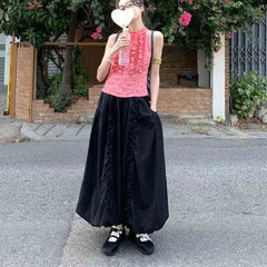 Lunivop Vintage Black Ruffle Skirt Women Japanese Style Gothic Long Skirt Fashion Harajuku Retro Streetwear Skirts Aesthetics