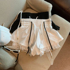 Lunivop  Fake Two Pieces Lace Patchwork Ball Gown Shorts Bud Sweet Spice Girls Small Fellow Pantalones A-line Casual Slim Pantalon