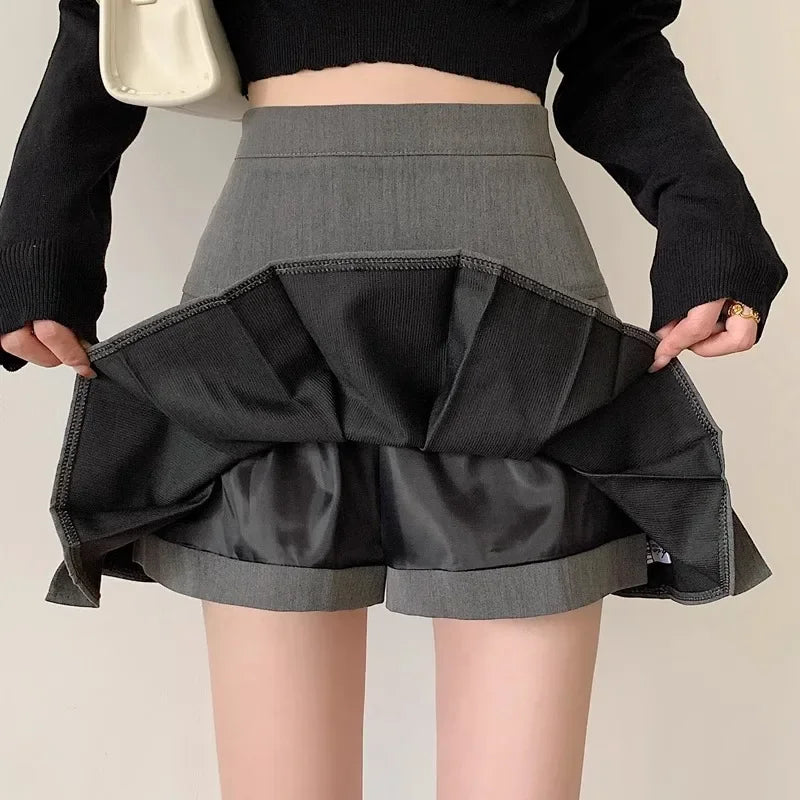 Lunivop Elegant High-waisted Pleated Skirt Autumn New Style Korean Women's Clothing Versatile Zipper-up Cropped A- skirt