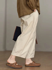 Lunivop  Japanese Sle Artistic Pure Cotton Wide Leg Pants Women's Summer Elastic Waist plus Size Slimming Commute Casual Pants
