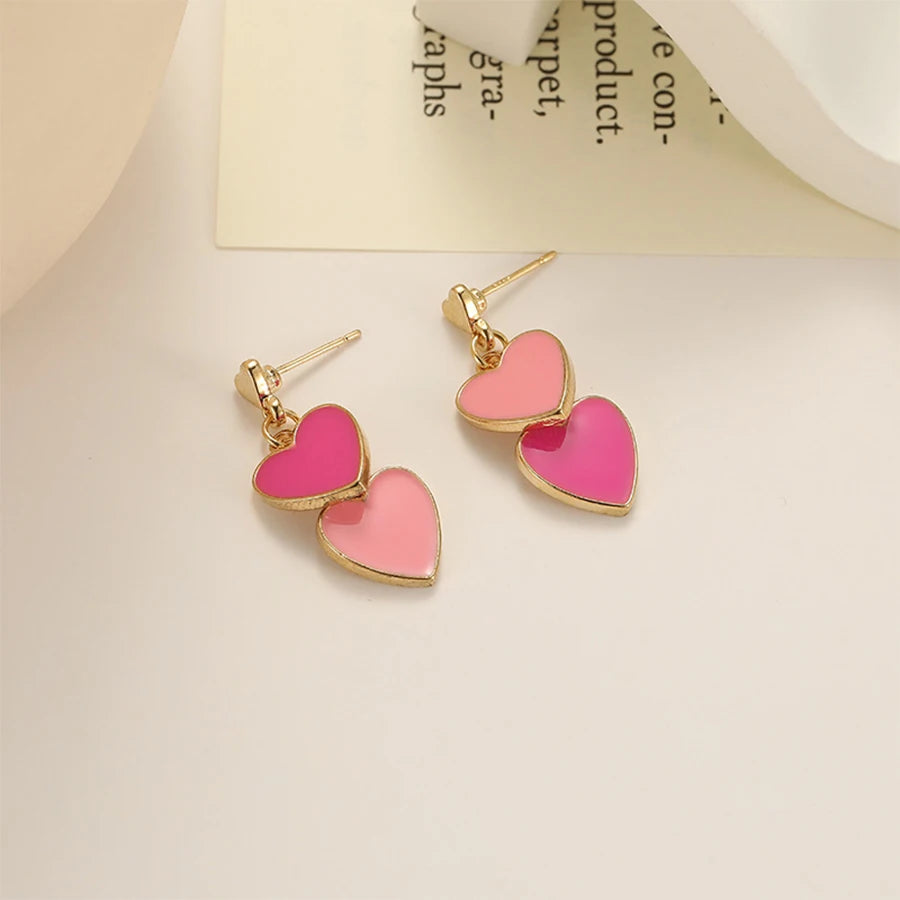 Lunivop Fashion Simple Asymmetric Color Matching Heart Earrings for Women Needle Studs Sweet Elegant Party Gifts