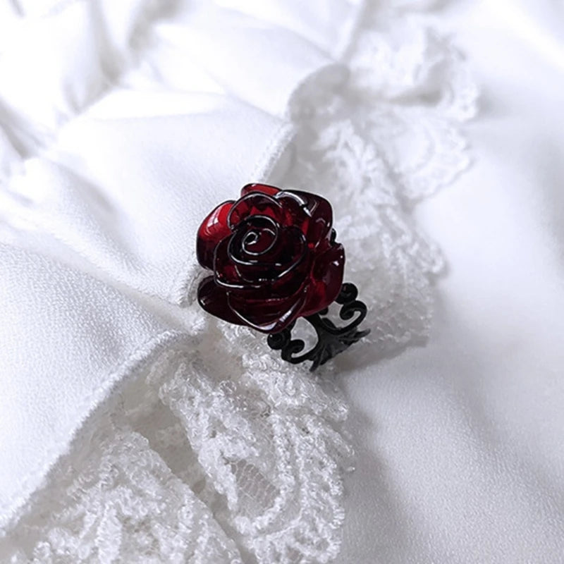 Lunivop Red Rose Gothic Victorian Rings Adjustable Finger Rings Goth Trendy Flower Open Rings Halloween Party Jewelry Wedding