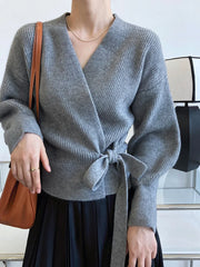 Lunivop Tie Front Wrap Sweater Cardigan Women Soft Knitted V-neck Long Sleeve Surplice Sweater Top Autumn Winter Vintage Outfit