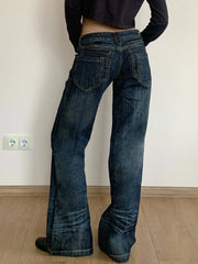 Lunivop Chic Patchwork Pockets Jeans Korean Fashion Low Rise Casual Straight Denim Pants Distressed y2k Trousers for Women Basic