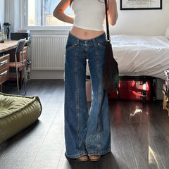 Lunivop High Waist Ladies Refor Washed Vintage Blue Jeans Floor-Length Trousers Asymmetrical Splicing Slimming Effect