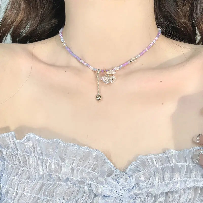 Lunivop New Korea Summer Lovely Colorful Flowers Daisy Transparent Crystal Beading Strand Short Choker Necklace for Women