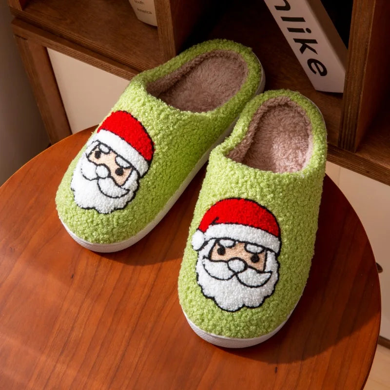 Lunivop New Christmas Elk Cotton Slippers for Women Men Winter Cute Cartoon Home Non Slip Couple Floor Slides Indoor Plush Shoes