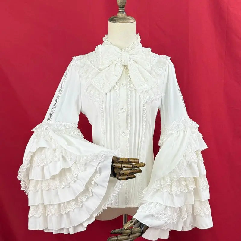 Lunivop  Gothic Vintage Ruffles Long Sleeve Blouses Y2k Aesthetic Retro Tops Blusas Bow Design Elegant Lolita Shirts Women Female
