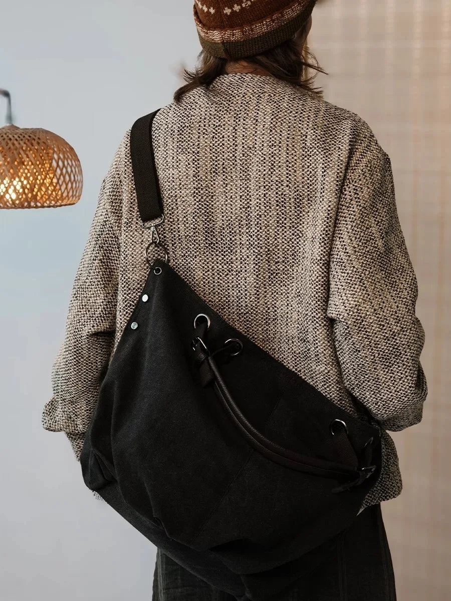 Lunivop  Large Capacity Casual Commuting Handbag for Unisex Japanese Safari Style Retro Canvas Single Shoulder Crossbody Bags