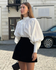 Lunivop  Spring Autumn Women's Elegant Blouses Vintage Palace Style Lantern Sleeve Shirt Stand Collar Simple Solid Woman Clothes