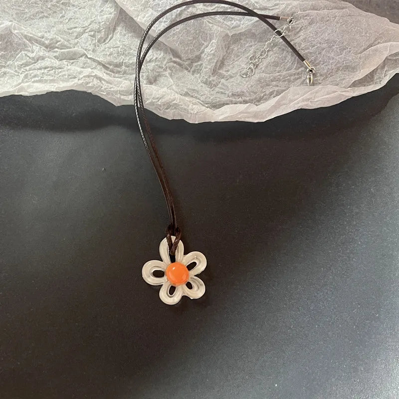 Lunivop Delicate Flower Charm Necklace Hollow Flower Pendant Necklace with Adjustable Knot Resin Material Perfect for Wedding Dropship