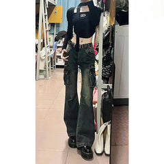 Lunivop  Sexy Low Waist Washed Cargo Jeans Women American Hip Hop Punk Wide Leg Denim Pants Woman Zipper Pockets Chic Streetwear Trousers