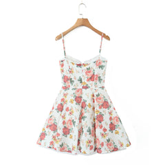 Lunivop  Sexy White with Flower Print Cotton Corset Style Sling Mini Dress Women Lace V Low Chest with wire Ball Gown Swing Party Robe