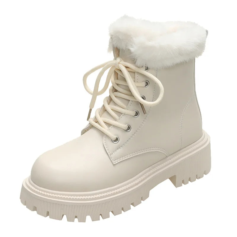 Lunivop Snow Boots for Women Female Shoes 2025 Winter Women Footwear Plush Round Thick Heel Leather Ankle Boots Ladies Platform Booties