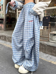 Lunivop  Streetwear Y2K Plaid Pants Women Vintage American High Waist Scimitar Pants Harajuku Oversize Loose Bf Casual Trousers New