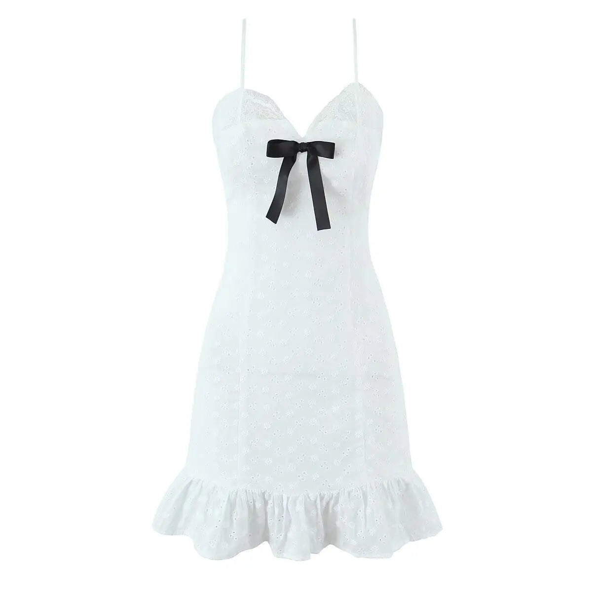 Lunivop  Bow Lace Trim White Sling Mini Sexy Dresses  Sweet Women Elegant A-line Cotton Summer Dress Night Out Robe