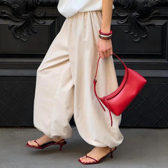 Lunivop  Retro Ladies Solid Color Trend Casual Middle Waisted Loose Fit Pleated Cotton Fluffy Lantern Pants Street Style New Bottoms