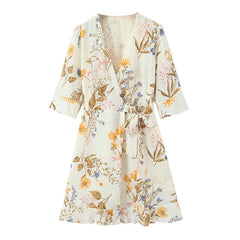Lunivop  New Women Floral Print Casual Summer Wrap Dress Cross V Neck A-line Short Robe French Style Holiday Dresses