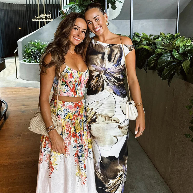 Lunivop Abstract Floral Print One Shoulder Long Dresses Elegant Sexy Wedding Party Summer Dress For Women 2024