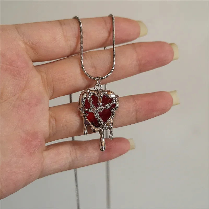 Lunivop Vintage Y2k Red Love Heart Cross Pendant Snake Chain Necklace For Women Men Halloween Aesthetic Gothic Rave Jewelry Accessories