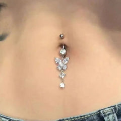 Lunivop  Shiny Butterfly Flower Zircon Pendant Stainless Steel Belly Button Ring Beautiful Navel Piercing Body Fashion Jewelry