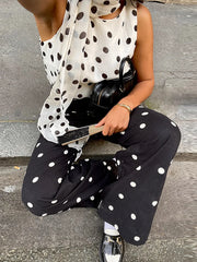 Lunivop  Sleeveless Polka Dot Women'S Top Same Color Scheme With Polka Dot Ribbon Round Neck Summer Versatile Commuting Female's Blouse