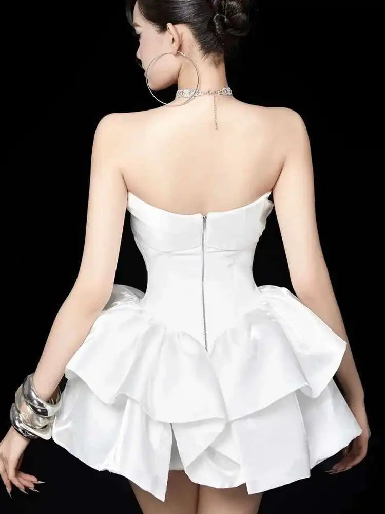Lunivop Women's Fashion Dress Chest Wrapping Folds Waist Retraction Fishbone Slim Asymmetric Dresses Spring 2025 New Tide