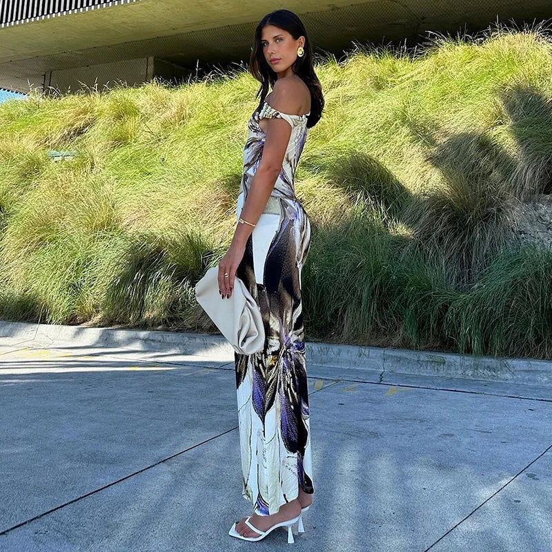 Lunivop Abstract Floral Print One Shoulder Long Dresses Elegant Sexy Wedding Party Summer Dress For Women 2024