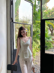Lunivop  striped Camis Women Strapless Backless Slim Summer Fashion V Neck Ruffles Patchwork Female Crop Tank Tops Casual Party