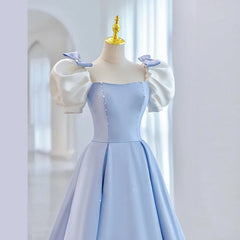 Lunivop  Blue Square Collar Evening Dress Simple Long Slim Waist Party Dresses Bow Puff Sleeve Pleated Princess Prom Dresses Customized