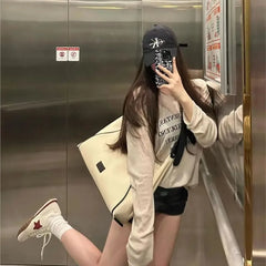 Lunivop  Korean Beige Tote Bag Women Leather Patchwork Large Capacity Shoulder Bag Ladies Fashion Luxury Commuter Underarm Bags