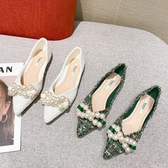 Lunivop  Flat Shoes for Women Spring Summer New Big Pearls Green White Women Flats Slip on Casual Loafers Zapatillas Mujer 44 45 46