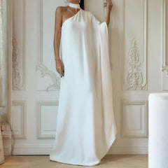 Lunivop  Elegant Halter One Shoulder Loose Party Long Dress Lady Batwing Sleeve Banquet Casual Women Fashion Skew Collar Dress